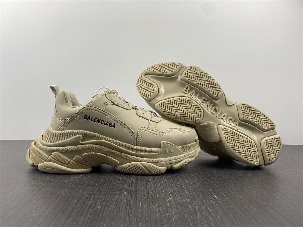 Balenciaga Beige Faux Leather Triple S Sneakers