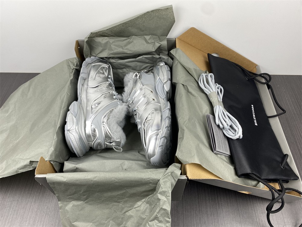 Balenciaga Mens Track Sneakers Metallic Silver