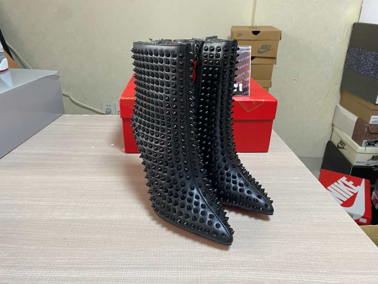 Christian Louboutin Black Snakilta 120 Spiked Leather Ankle Boots