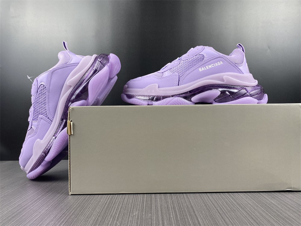 Balenciaga Purple Mesh and Leather Triple S Clear Sole Sneakers