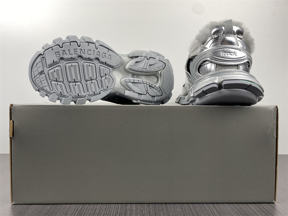 Balenciaga Mens Track Sneakers Metallic Silver