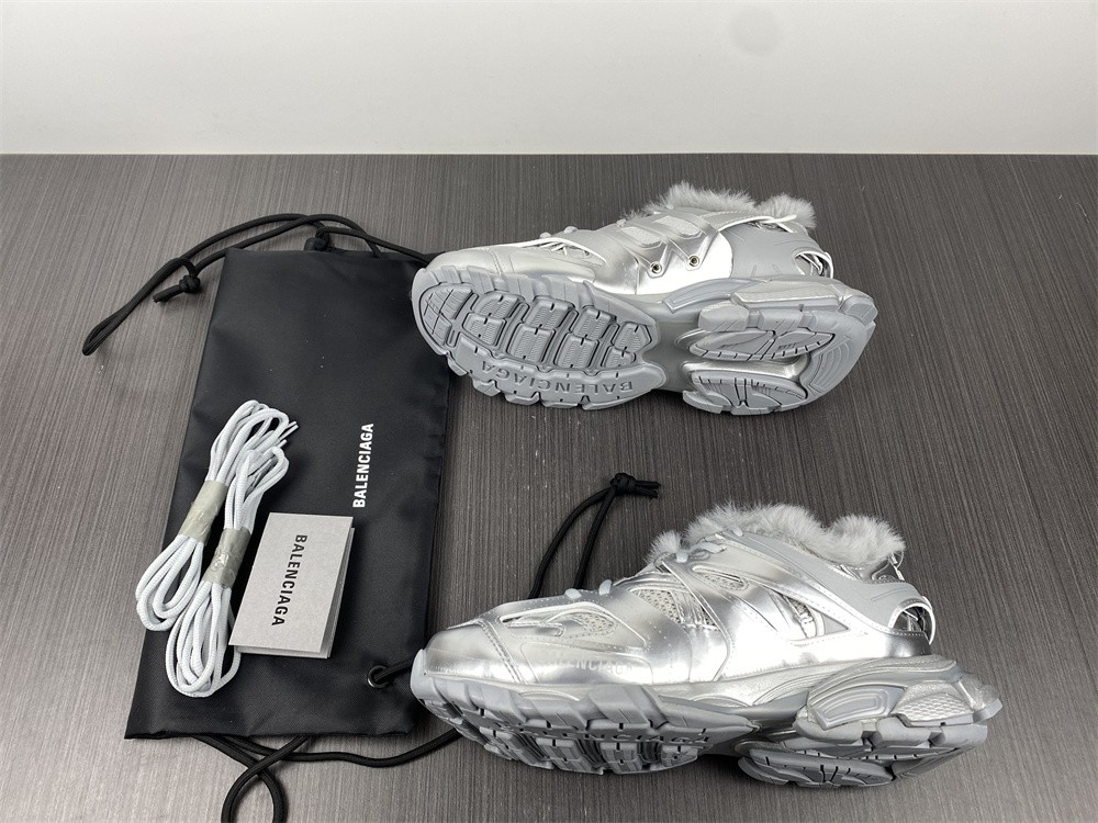 Balenciaga Mens Track Sneakers Metallic Silver