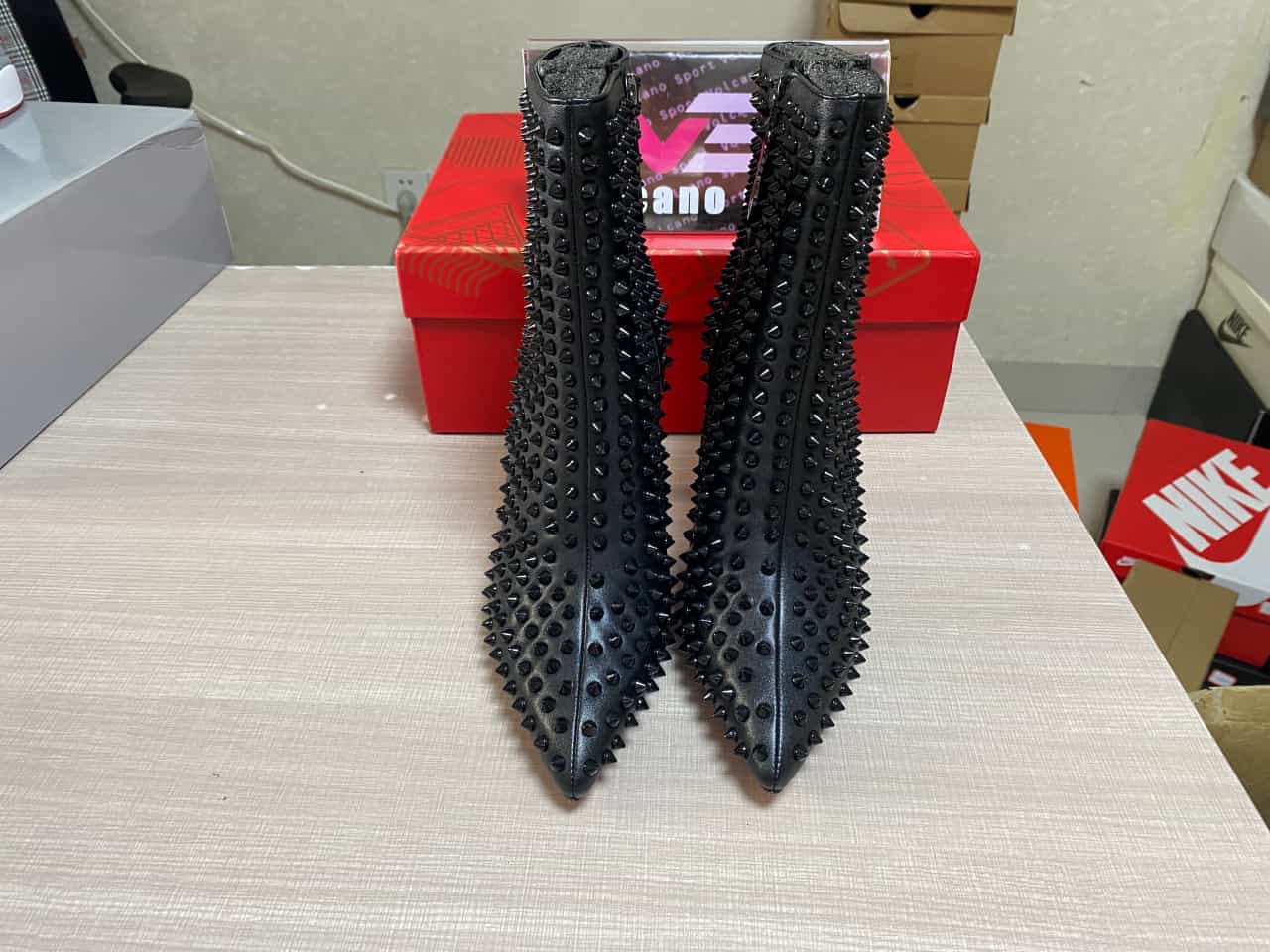 Christian Louboutin Black Snakilta 120 Spiked Leather Ankle Boots