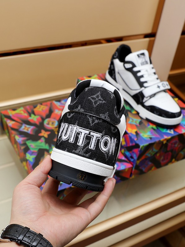 Louis Vuitton LV Trainer Velcro Strap Monogram Denim Black White