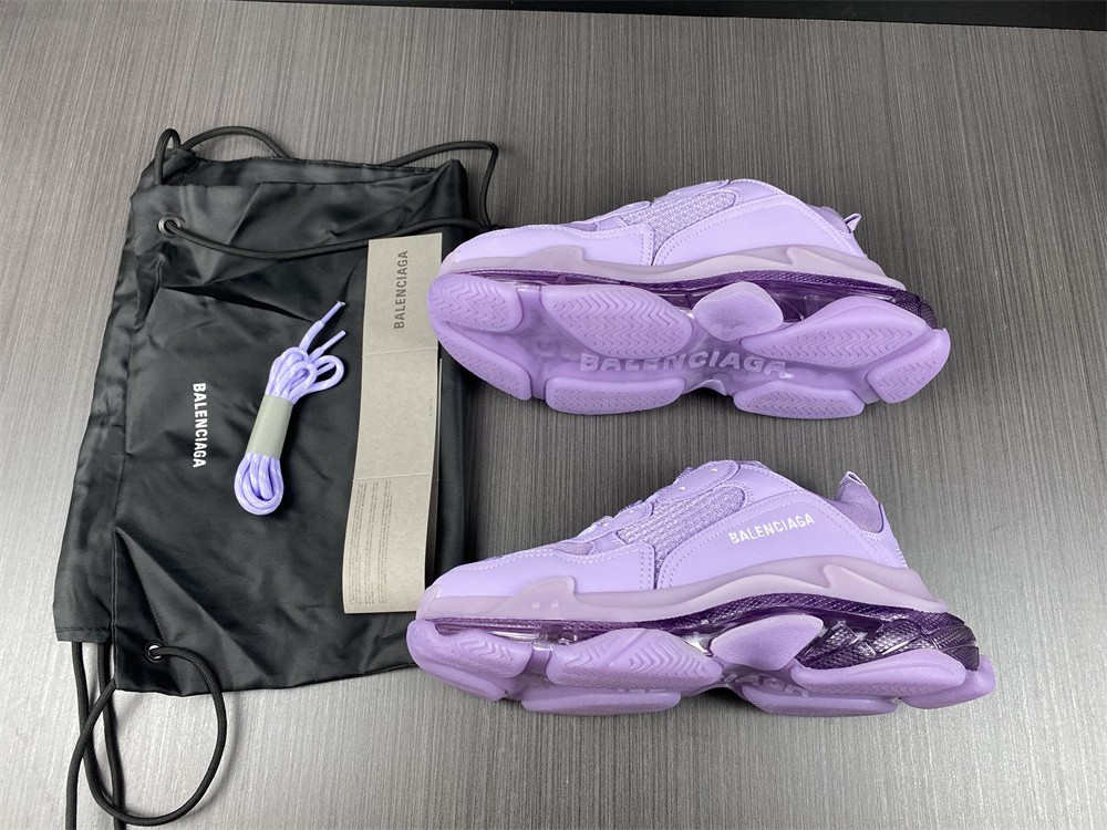 Balenciaga Purple Mesh and Leather Triple S Clear Sole Sneakers