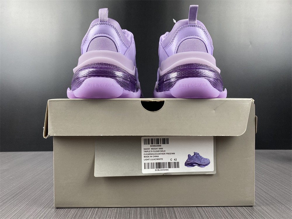 Balenciaga Purple Mesh and Leather Triple S Clear Sole Sneakers