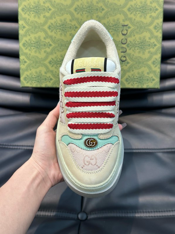 Gucci Screener GG Sneakers Gray Beige Pink