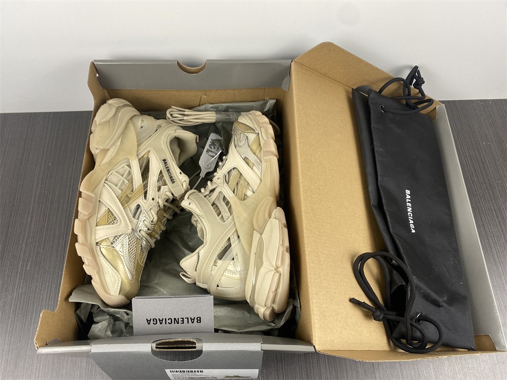 Balenciaga White/Beige Leather And Mesh Track 2 Chunky Sneakers
