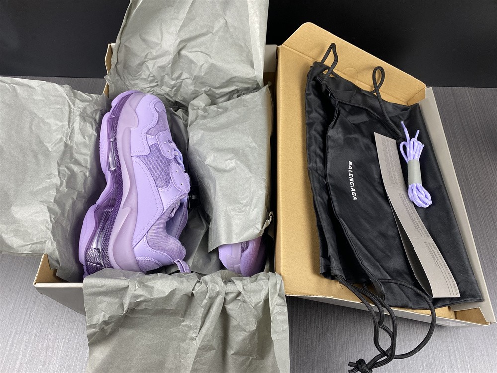 Balenciaga Purple Mesh and Leather Triple S Clear Sole Sneakers